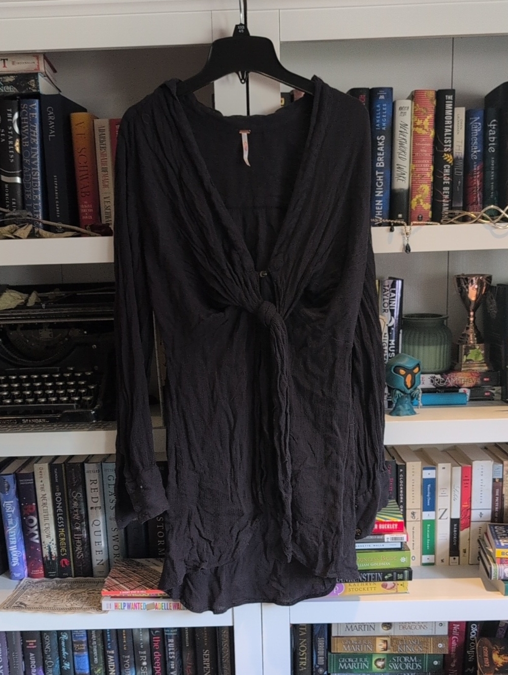 Free People Black Tie-Front Long Sleeve Tunic